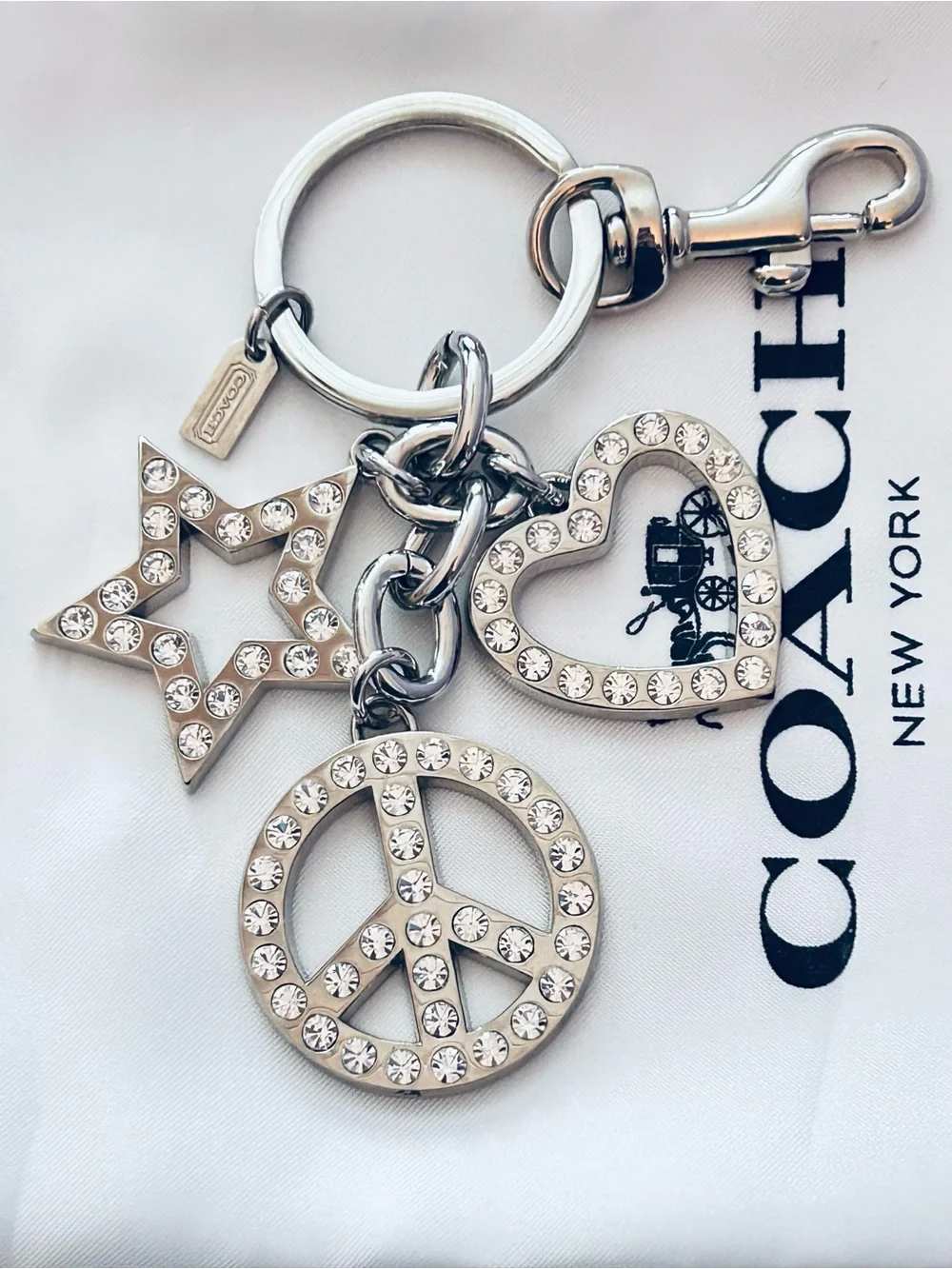 RARE Coach Y2K Swarovski Star Heart & Peace Sign Keychain/ Bag Charm